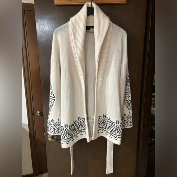 360 Cashmere Cream with Black Embroidery midi Duster Cardigan Size XS - Picture 2 of 6